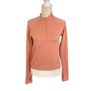 Lululemon Peach & White Crop Top Long Sleeve Thumbholes 1/2 Zip Size 4/6